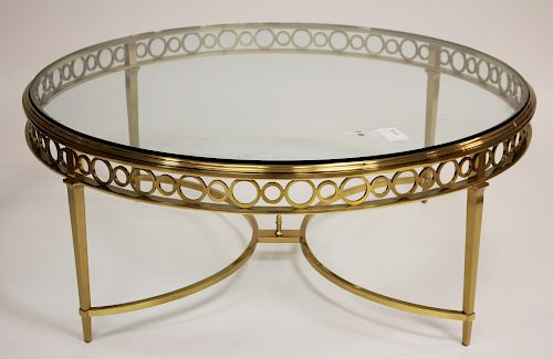 Mid Century Modern Circular Brass & Glass Table