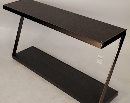 Modern Wood and Bronze "Z" Form Console Table