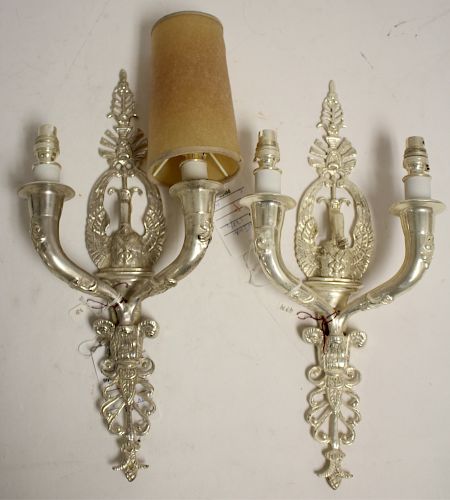 Pr Louis XVI Style Cast Brass Swan Sconces
