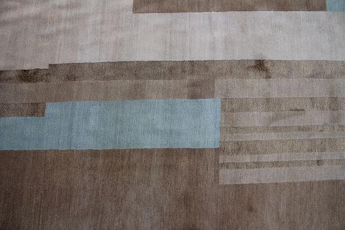 Modernist Taupe & Light Blue Area Carpet