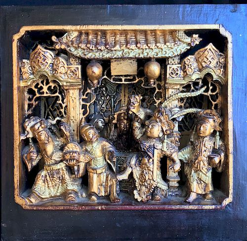 Antique Chinese Carved Gilt Panel Openwork Design