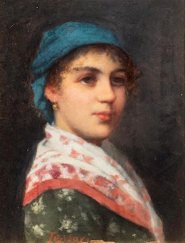 Vittorio Tessari (Castelfranco Veneto 1860-Mira 1947)  - Potrerait of a young commoner