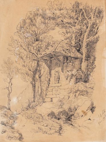 Giovanni Battista Lelli (Milano 1827-1887)  - Edicola sacra nel bosco
