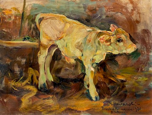 Giuseppe Rivaroli (Cremona 1885-1943)  - The little calf, 1931
