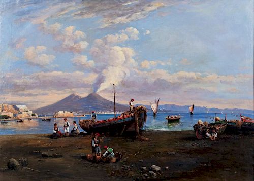 Scuola napoletana del XIX secolo- Fishermen in Mergellina