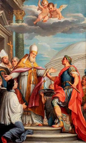 Scuola romana, secolo XVIII- The Donation of the Pantheon to the Pope Boniface IV from the Emperor Phocas 