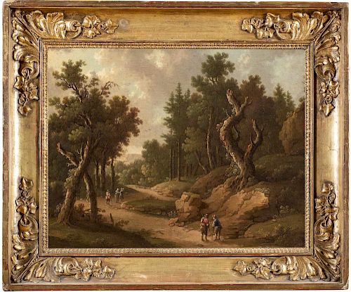 Scuola fiamminga, secolo XVIII- Landscape with figures