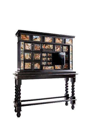 An important Neapolitan Cabinet, with paintings on glass by Luca Giordano and his atelier, late 17th - early 18th century