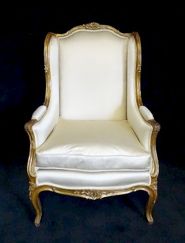 LOUIS XV STYLE SILK UPHOLSTERED ARM CHAIR 