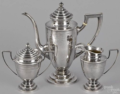 Three-piece sterling silver tea service, marked w