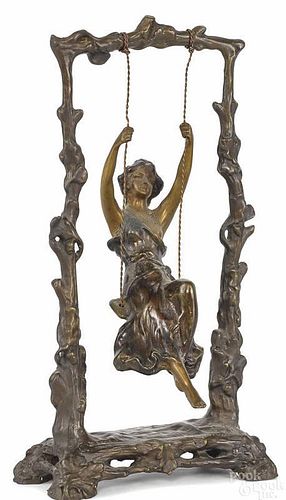 Bronze figure of a girl in a swing, ca. 1900, 10''