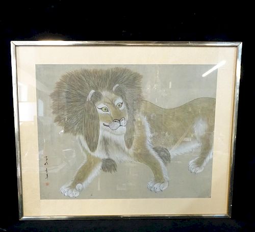 CHINESE PAINTING ON SILK LION