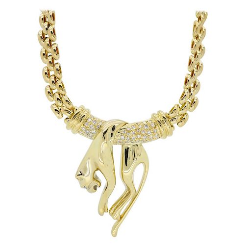 Unique Panther Diamond Necklace in 18K Yellow Gold