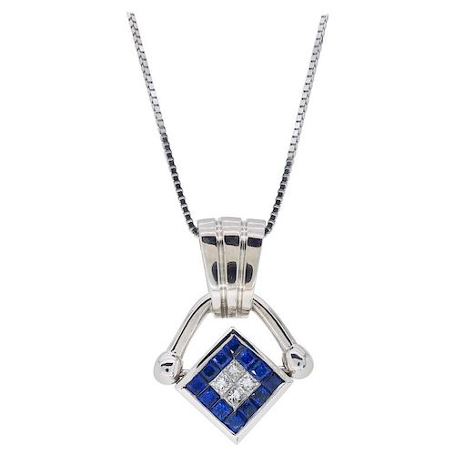 Reversible Diamond and Sapphire Pendant Necklace