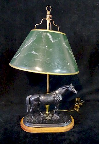 FIGURAL HORSE LAMP WITH TOLE SHADE
