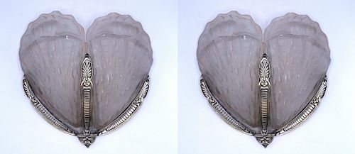 PR. MID CENTURY LALIQUE STYLE FROSTED SCONCES