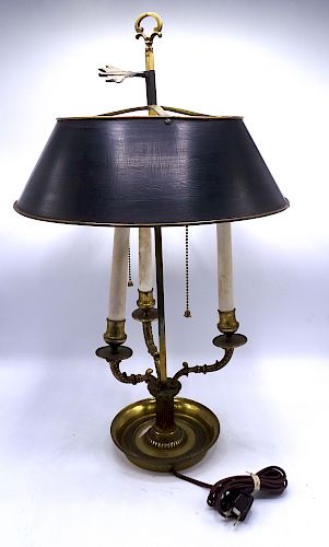 BRASS BOUILLOTTE LAMP WITH TOLE SHADE 