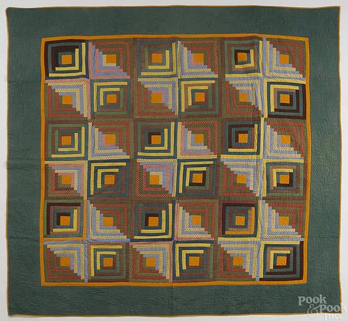 Pennsylvania pieced log cabin quilt, ca. 1900, 80