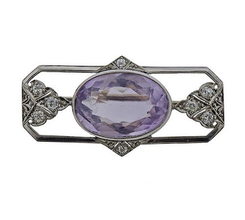 Platinum Diamond Purple Stone Brooch Pin