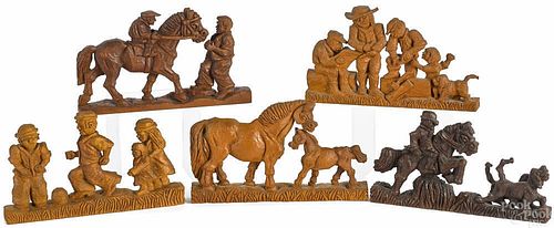 Seven J. B. Hickman carved wood figures, most ini