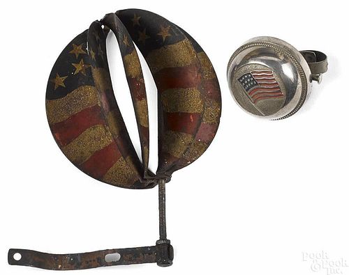 Patriotic painted tin bicycle spinner, early 20th