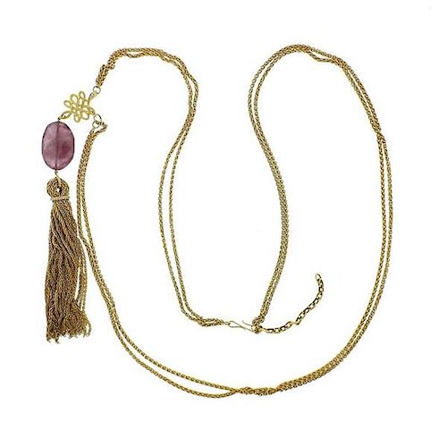 H. Stern 18k Gold Diamond Gemstone Tassel Pendant Necklace