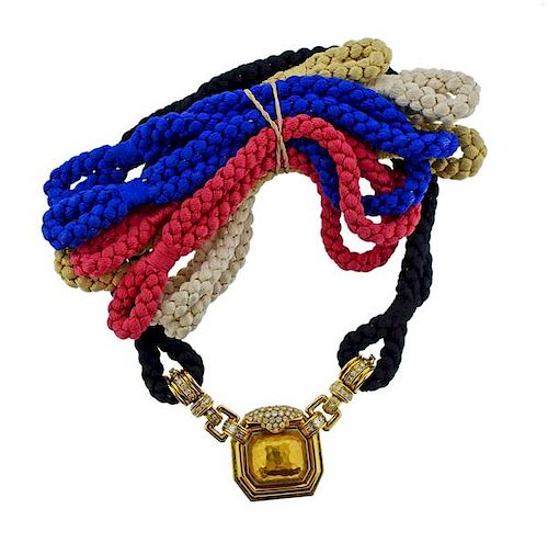 Chaumet 18K Gold Diamond Interchangeable Rope Necklace Pendant