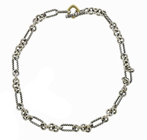 David Yurman Sterling Silver 18K Gold Link Toggle Necklace