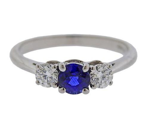 Tiffany &amp; Co Platinum Diamond Sapphire Ring 
