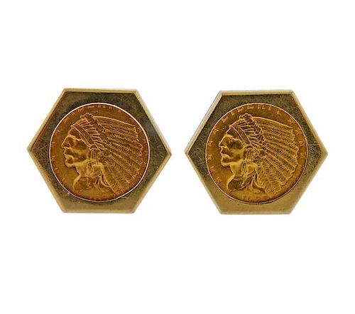 14k Gold Indian Head Coin Cufflinks 