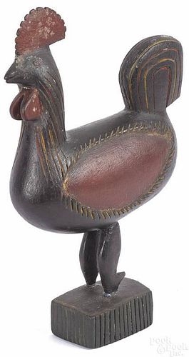 Carved and painted figure of a rooster, mid 20th