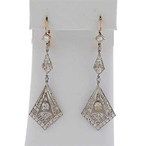 Art Deco Platinum Gold Diamond  Earrings
