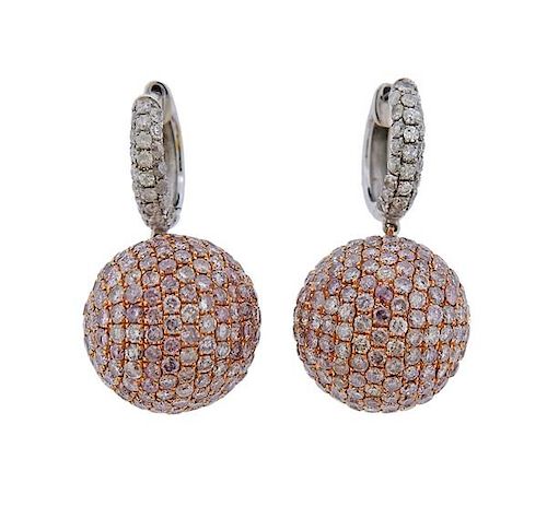 18k Gold Pink Diamond Ball Drop Earrings 