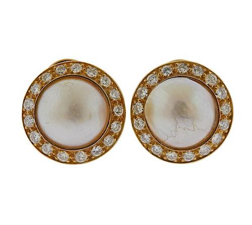 14k Gold Diamond Mabe Pearl Earrings 