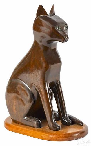 Carved figure of a seated cat, initialed R. B.,