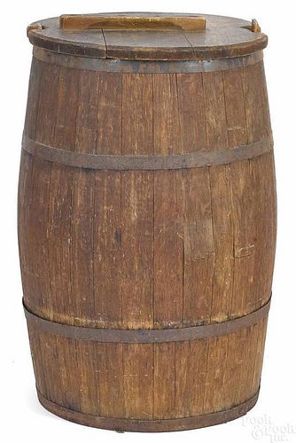 Staved oak barrel, 19th c., 30'' h.