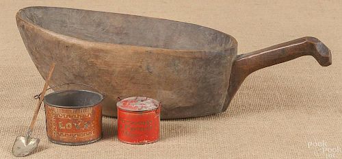 Two tin tole buckets, 19th c., one inscribed Lov
