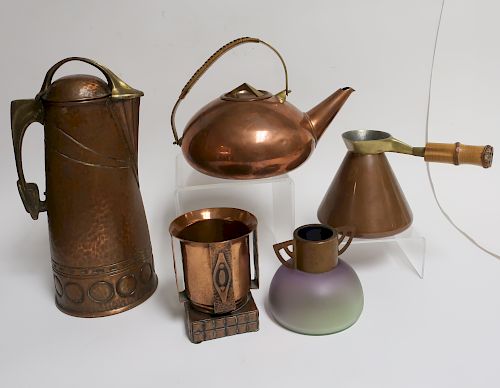 5 Continental Arts & Crafts Copper Vases / Pots