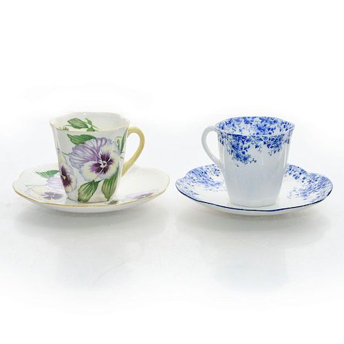 2 SHELLEY CHINA DEMITASSE TEA CUPS AND SAUCERS