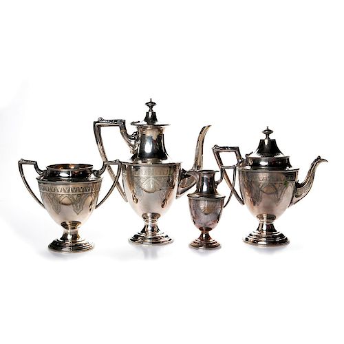 3 SILVER SERVING PIECES AND 1 LOVING CUP