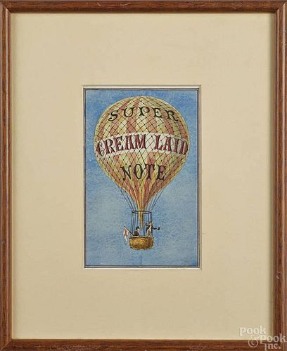 Watercolor drawing of a hot air balloon, 20th c.,
