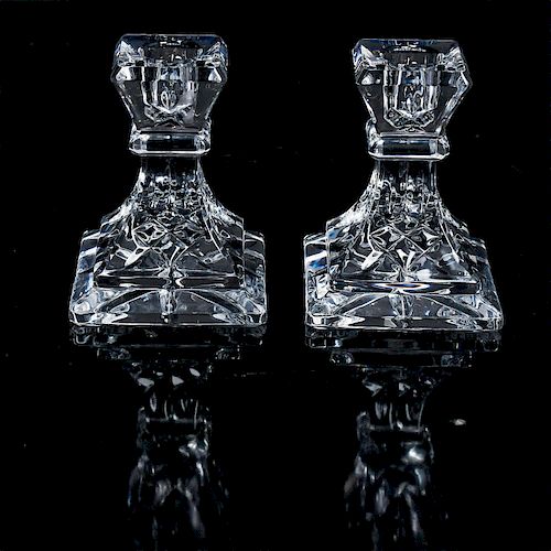PAIR OF WATERFORD CRYSTAL LISMORE SMALL CANDLESTICKS