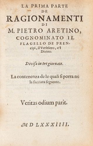 Aretino, Pietro - La prima (-seconda) parte de ragionamenti [...] divisa in tre giornate