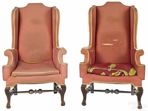 Pair of Queen Anne style mahogany wing chairs.