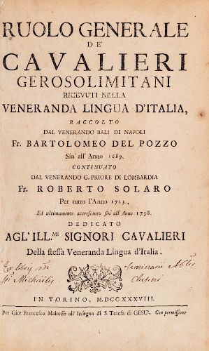 Del Pozzo, Bartolomeo - Ruolo generale de' cavalieri gerosolimitani ricevuti nella veneranda lingua d'Italia
