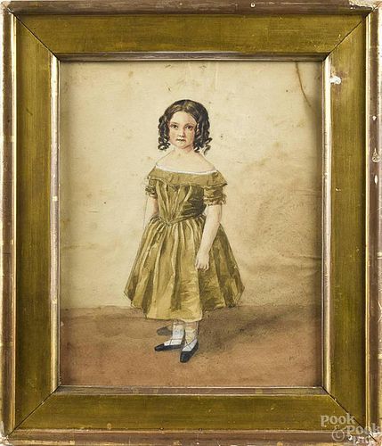 Watercolor portrait of a young girl, 19th c., 10''