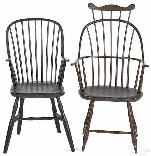 Continuous arm Windsor chair, ca. 1810, together
