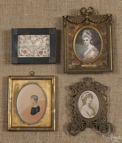 Three miniature portraits, 19th c., largest - 3 3