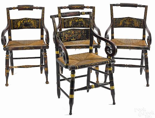 Seven Sheraton painted fancy chairs, 19th c.