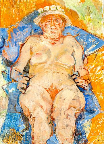 Fausto Pirandello (Roma 1899-Roma 1975)  - Nudo con cappello, 1951